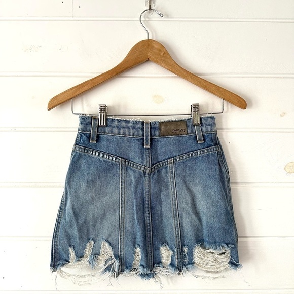 CARMAR Los Angeles Distressed Blue Jean Denim Button Front Mini skirt Sz 24 (0) - Picture 4 of 9